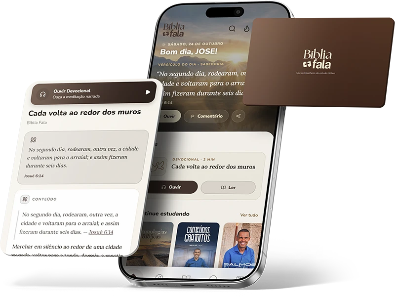 Celular com a tela inicial do aplicativo Bíblia Fala